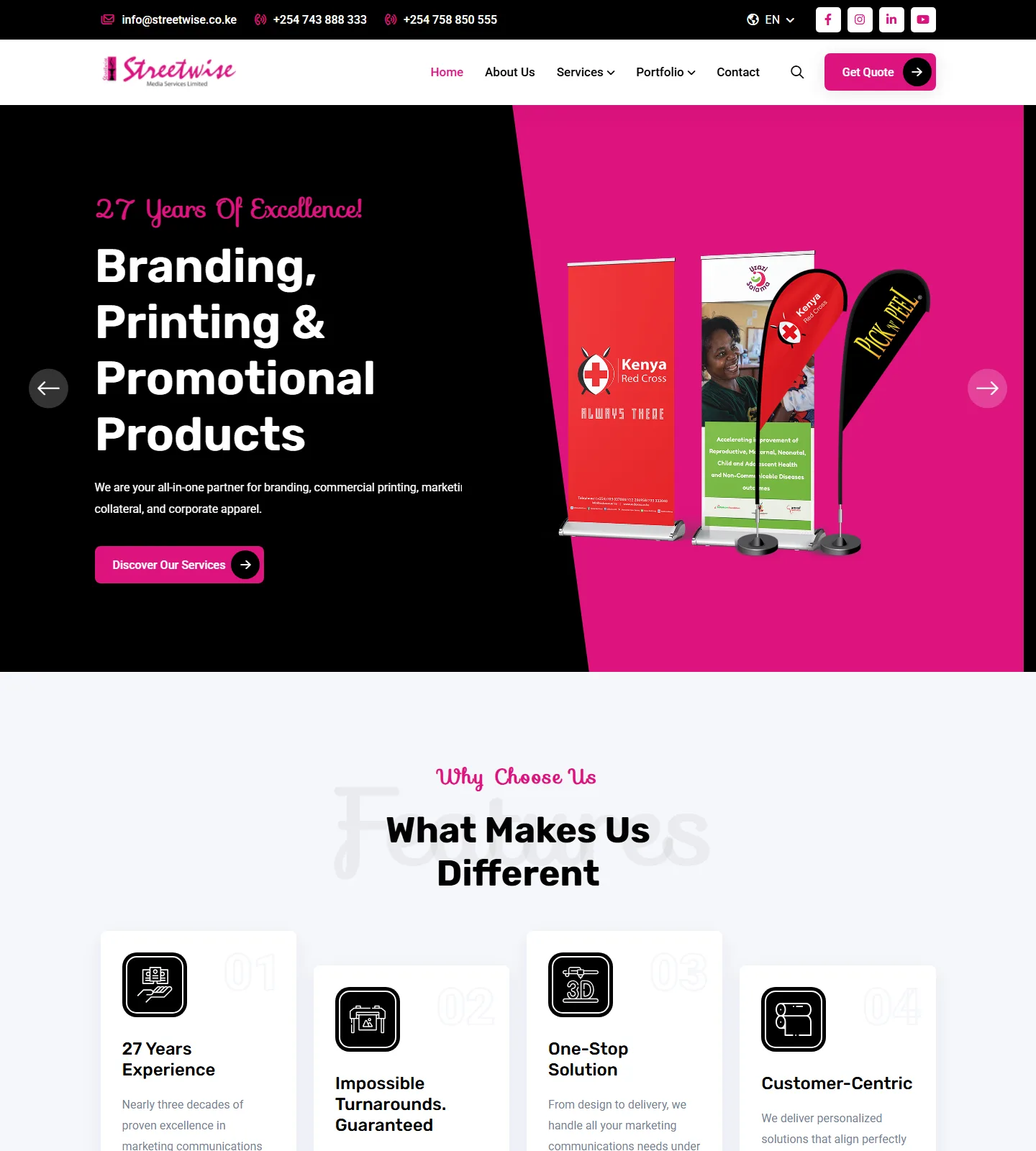 Marketing agency website and merchandise mockups screenshot
